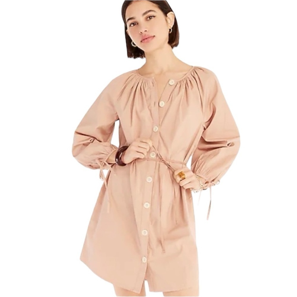 J. Crew Tie-Sleeve Button Front Dress in Cotton Poplin